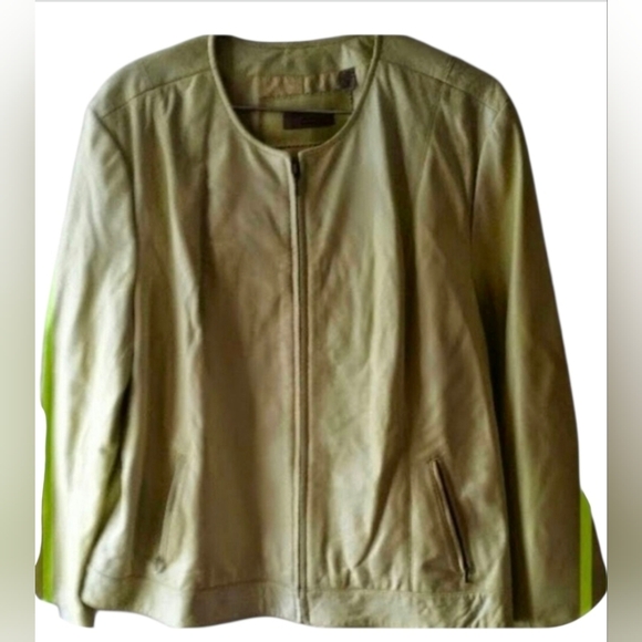 ie Jackets & Blazers - I.E. Light Green Leather Lightweight Womens Jacket PTP 26"  L. 25" Size 2X